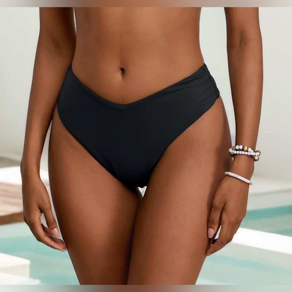 Women's Sexy Black V Cut Bikini Bottom, High Waisted, 
Size Large